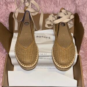 Rothy's Gold Espadrilles with Cream Laces